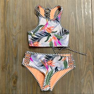 Tropical High Neck High Waisted Bikini